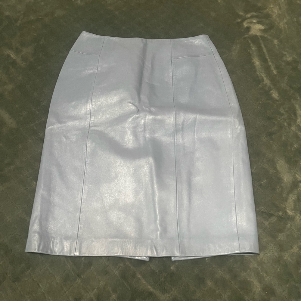 White House‎ Black Market Blue Leather Pencil Skirt Size 2 Lined Back Vent